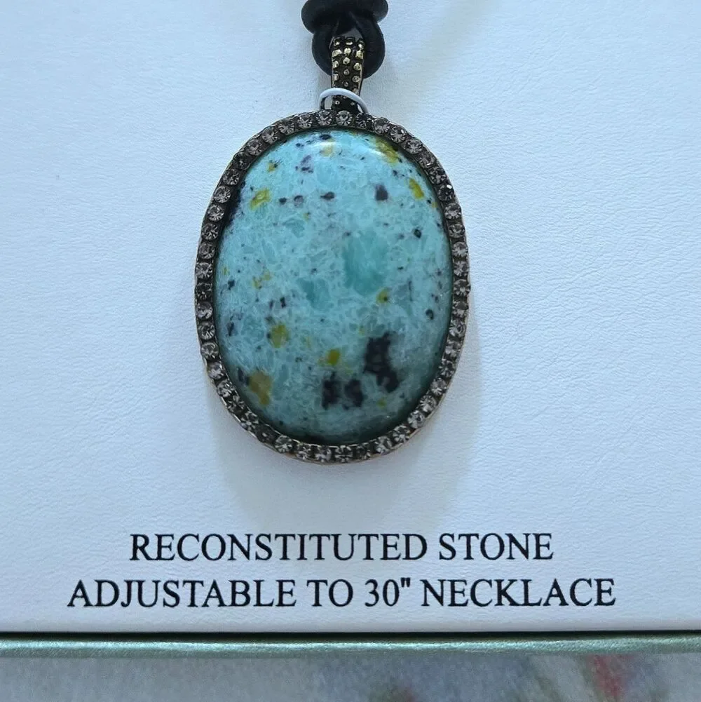 Atterri🛬 Reconstituted Stone on a Black🖤 Waxed Cord Necklace - NIB